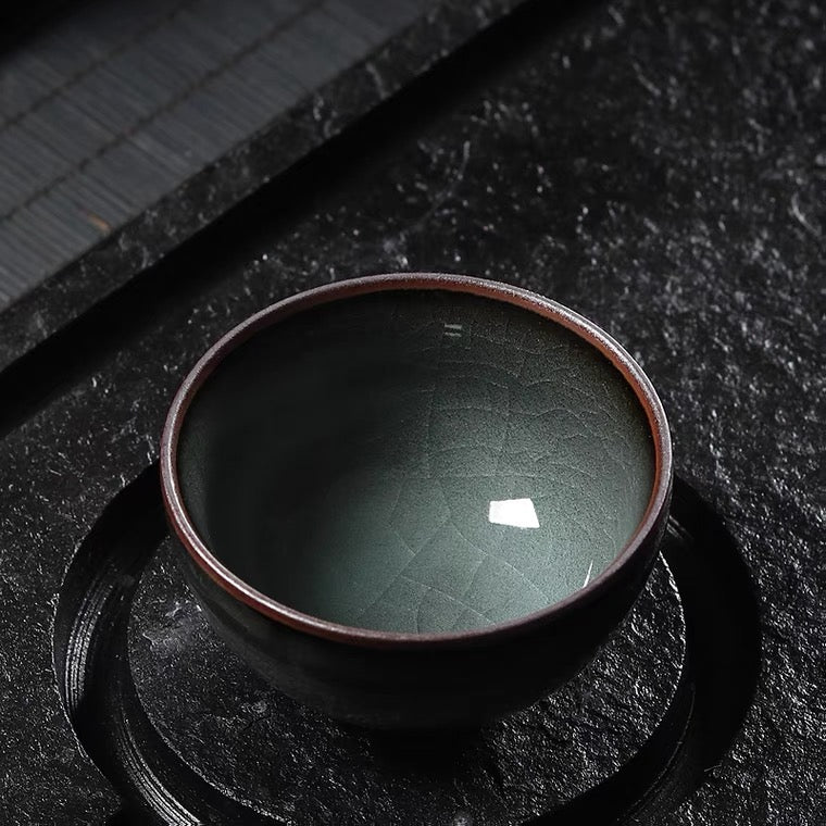 Japanese Style Tea Cup, Ge Kiln Ice Crack Tea Cup, Longquan Celadon, 6 Cups In 1 Set