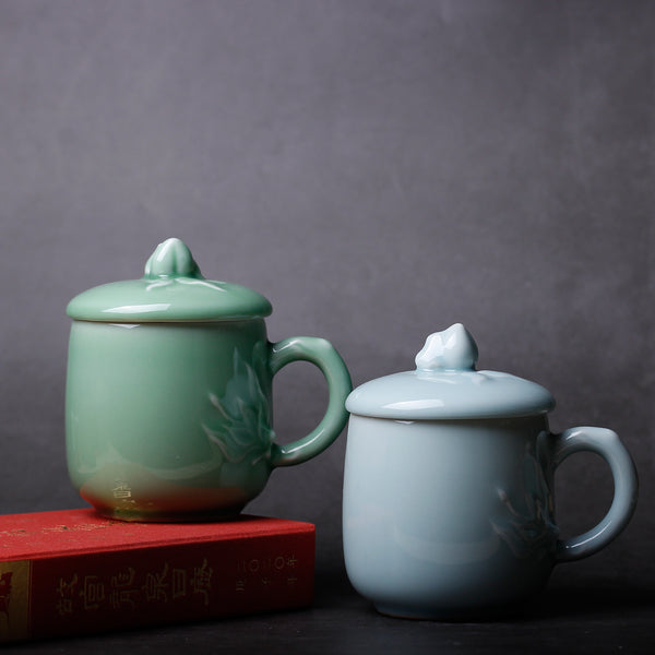 Unique Tea Mugs, Porcelain Tea Mug, Vintage Tea Cup, Taoli Mug Longquan Celadon