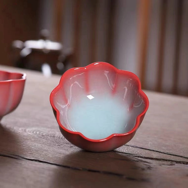 Handmade Porcelain Tea Cup, Traditional Chinese Tea Cups, Red Longquan Celadon