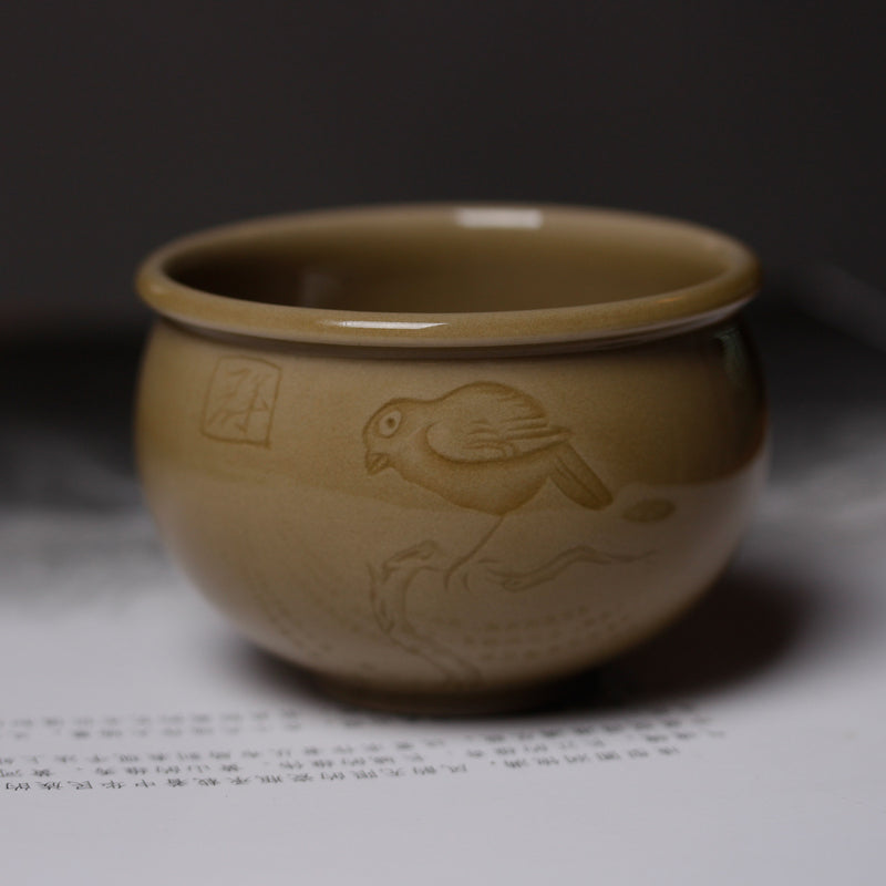 Handmade Japanese Style Tea Cup, Traditional Chinese Tea Cup, Bird Style Longquan Celadon