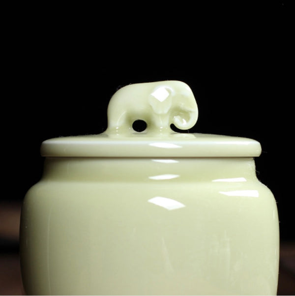 Pure Handmade Porcelain Tea Caddy, Longquan Celadon, Cream Color