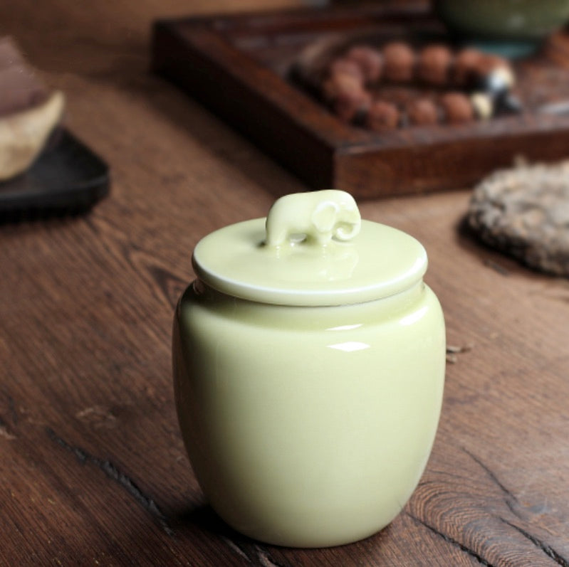 Pure Handmade Porcelain Tea Caddy, Longquan Celadon, Cream Color