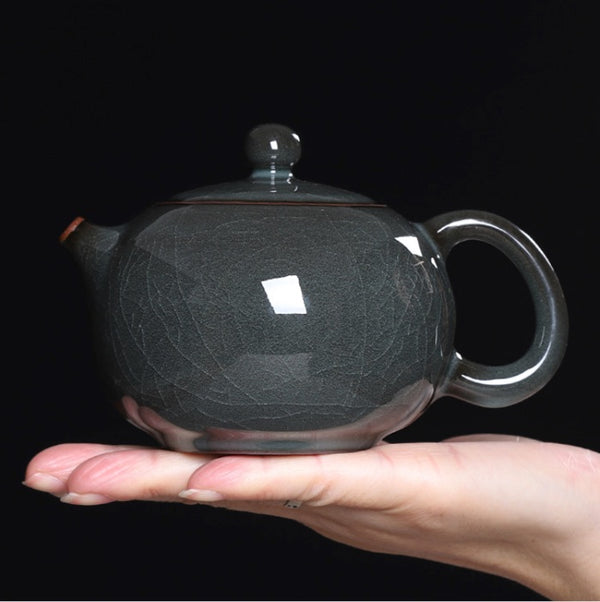 Chinese Teapot, Pure Handmade Ceramic Teapot, Longquan Celadon, Dark Blue Color