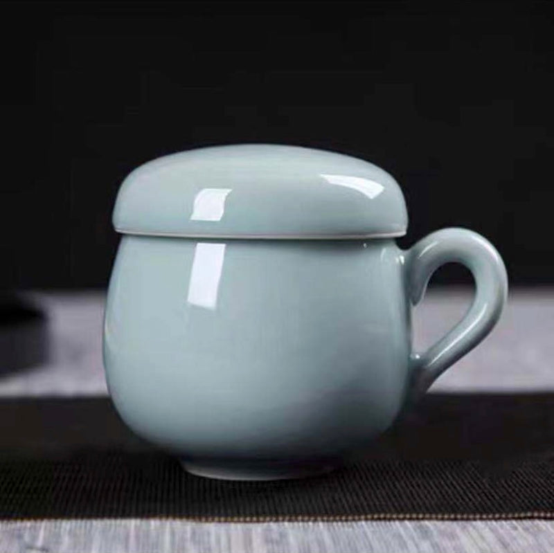 Porcelain Tea Mug With Strainer And Lid, Loose Leaf Tea Mug, Longquan Celadon