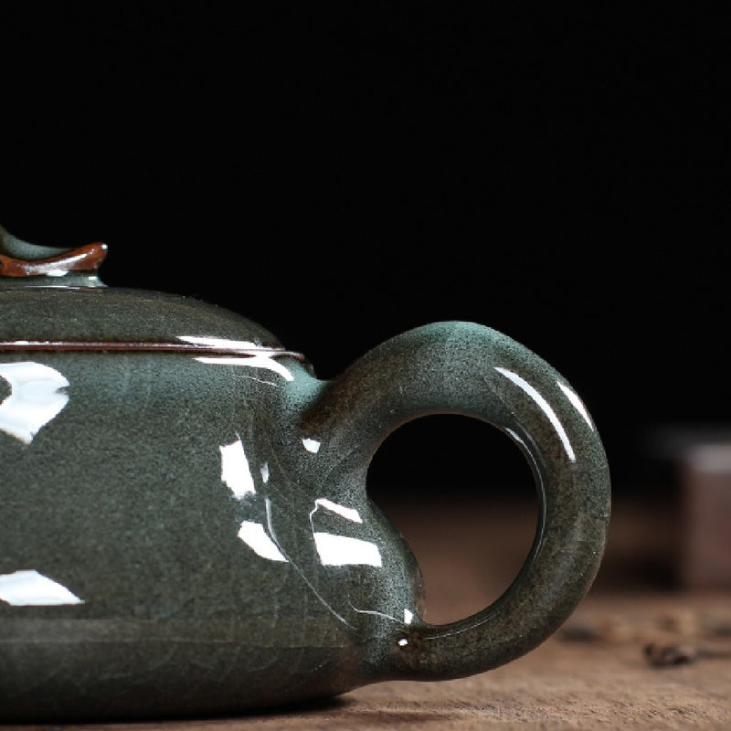 Pure Handmade Porcelain Tea Set, One Teapot Two Cup, Longquan Celadon, dark blue color