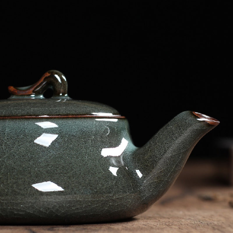 Pure Handmade Porcelain Teapot, Longquan Celadon, dark blue color