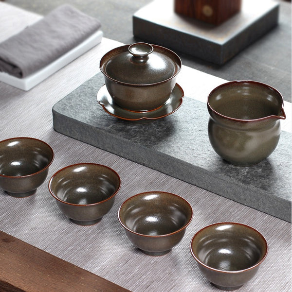 Pure Handmade Porcelain Tea Set, 1 Gaiwan 1 fair cup 4 cups, Longquan Celadon, 6 in 1 set