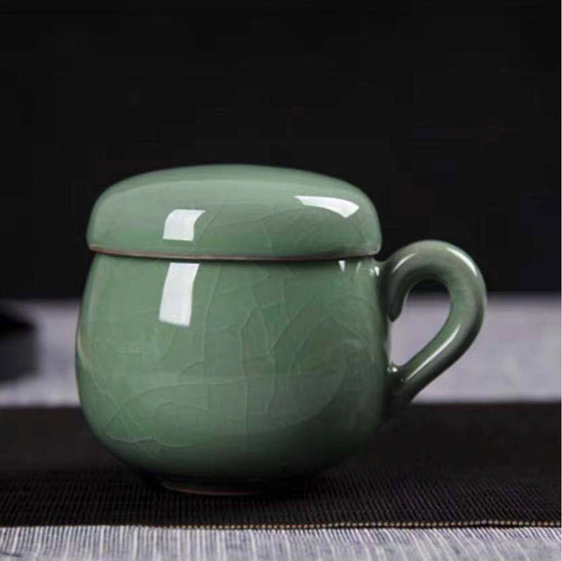 Porcelain Tea Mug With Strainer And Lid, Loose Leaf Tea Mug, Longquan Celadon