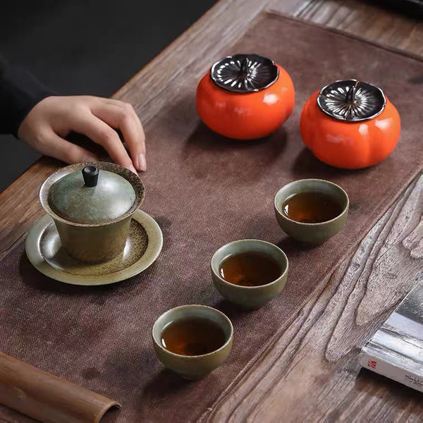 Japanese Style Tea Set , Gongfu Tea Set, Gaiwan Tea Set, 3 Cup 1 Gaiwan 2 Caddies