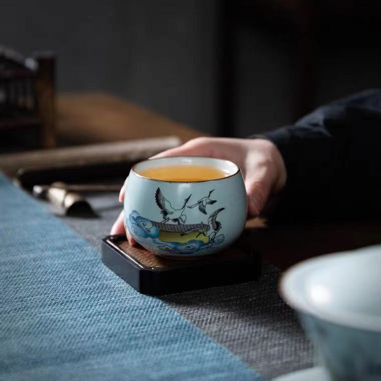Traditional Chinese Tea Cups, Vintage Tea Cups, Porcelain Tea Cups, Azure Glaze