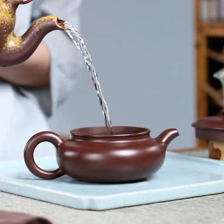 Chinese Teapot, Yixing Purple Clay Teapot, Pure Handmade Teapot, Zhuni Flat Belly Style