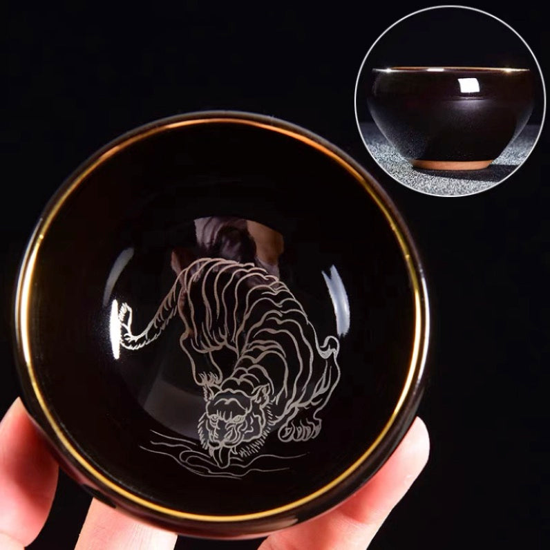 Japanese Style Tea Cups, Handmade Ceramic Tea Cups, Black Tea Cup, Painted Zodiac