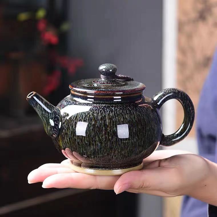 Porcelain Teapot, 10oz Tea Pot Xishi Chinese Gongfu Tea Set Ceramic Kettle  Black (Teapot)