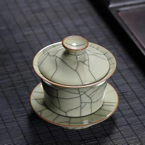 Porcelain Gaiwan Tea Cup, Chinese Tea Cup, Gongfu Tea Cup, Longquan Celadon, Ice Crack