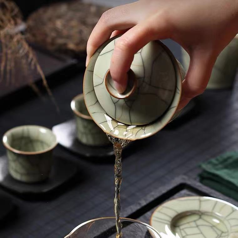 Porcelain Gaiwan Tea Cup, Chinese Tea Cup, Gongfu Tea Cup, Longquan Celadon, Ice Crack