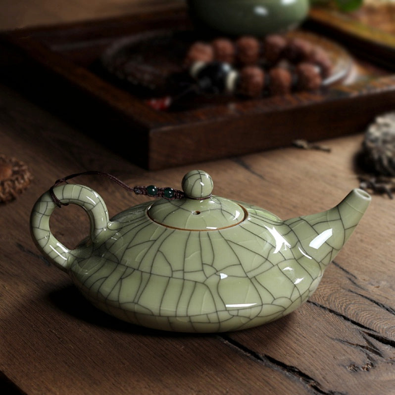 Chinese Teapot, Pure Handmade Ceramic Teapot, Longquan Celadon, Ice Rack Cream