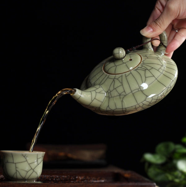 Chinese Teapot, Pure Handmade Ceramic Teapot, Longquan Celadon, Ice Rack Cream