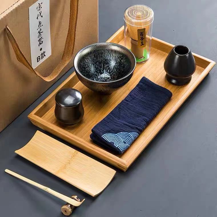 Authentic Japanese Matcha Tea Set, Matcha Bowl Bamboo Matcha Whisk Matcha Tea Spoon, Tenmoku Tea Cup