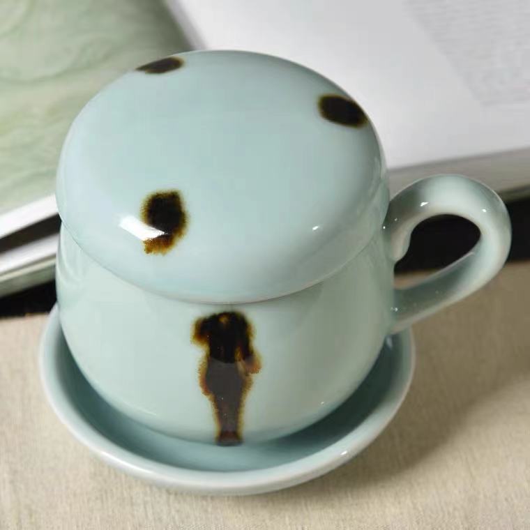 Porcelain Tea Mug With Strainer And Lid, Loose Leaf Tea Mug, Unique Tea Mugs Longquan Celadon