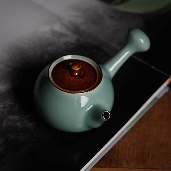 Japanese Style Teapot, Pure Handmade Ceramic Teapot, Side Handle Xishi Teapot, Longquan Celadon