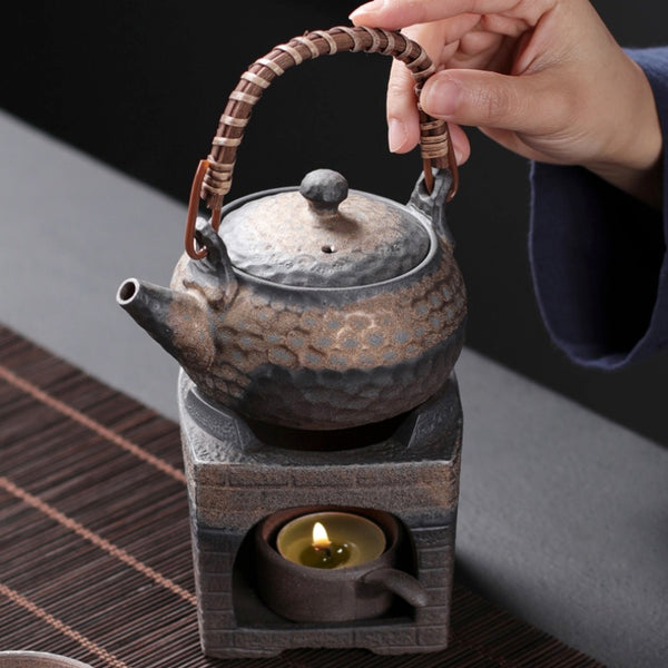 Traditional Japanese Teapot, Teapot With Candle Warmer Set, Handmade Japanese Teapot