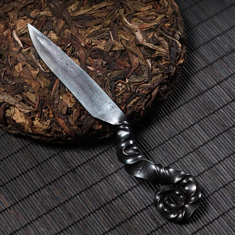 Handmade Tea Knife For Tea Cake, Pu 'er Tea Knife, Pattern Steel Longquan Sword