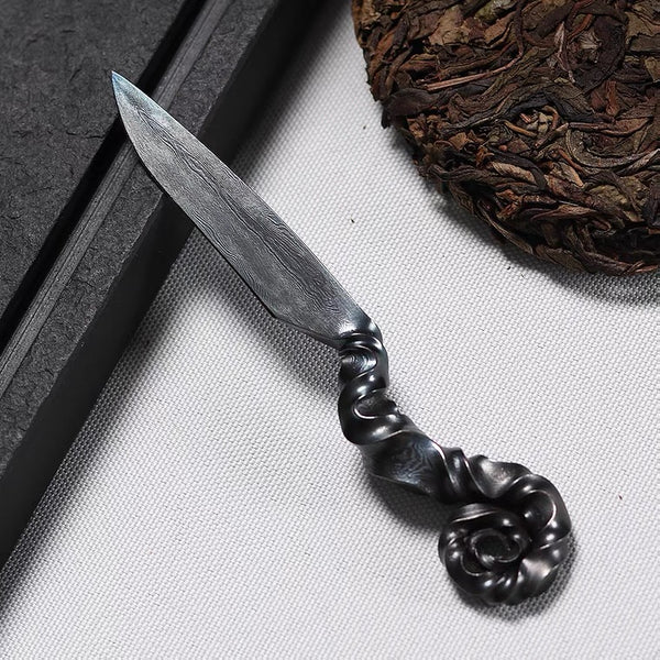 Handmade Tea Knife For Tea Cake, Pu 'er Tea Knife, Pattern Steel Longquan Sword