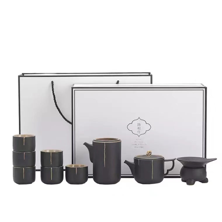 Japanese Style Tea Set, Black Pottery Tea Set, 9 PCs Included