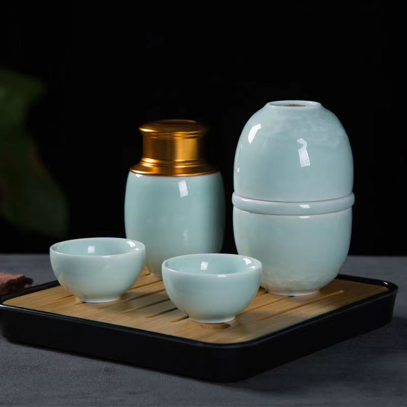 Japanese Style Tea Set, Travel Tea Set, 2 Cups Teapot, Longquan Celadon