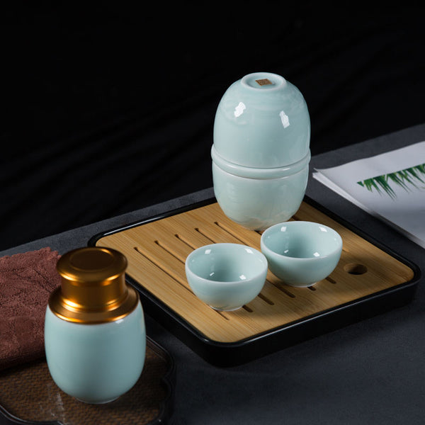 Japanese Style Tea Set, Travel Tea Set, 2 Cups Teapot, Longquan Celadon