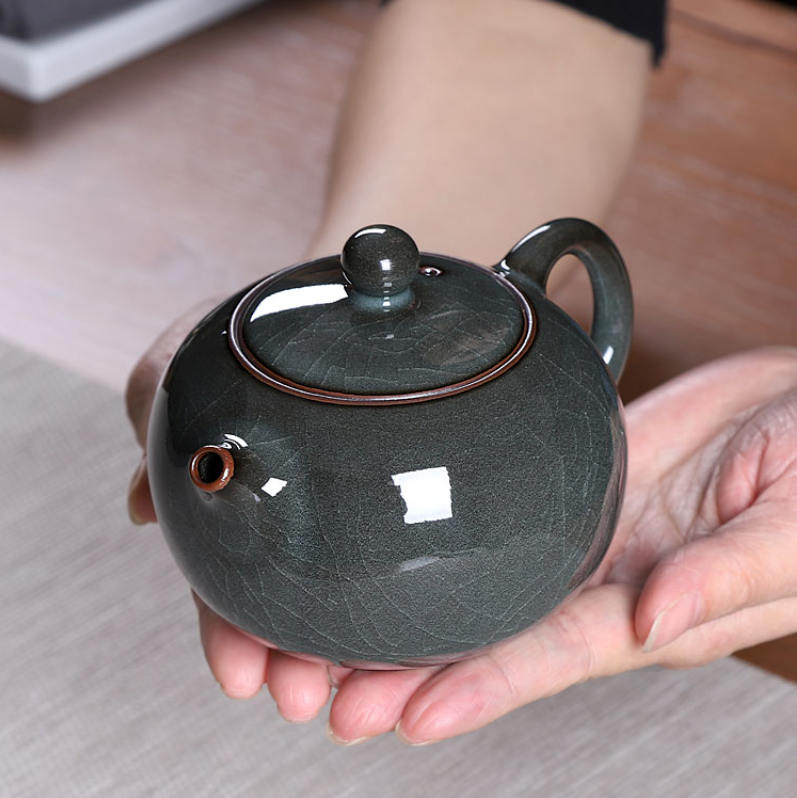 Pure Handmade Porcelain Teapot, Longquan Celadon, dark blue color